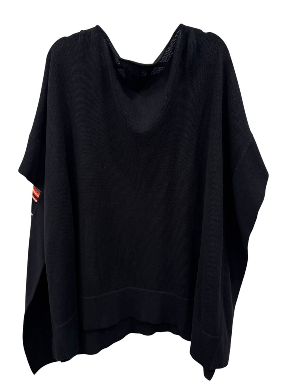 Lauren Ralph Lauren Southwestern Geometric Cotton Knit Poncho Black L/XL - Picture 7 of 8